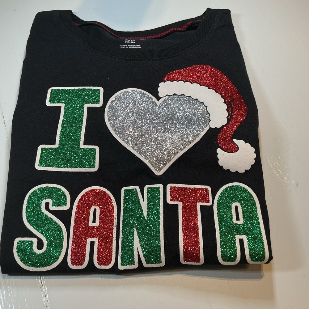 Faded Glory Black 'I Love Santa' Long Sleeve Tee